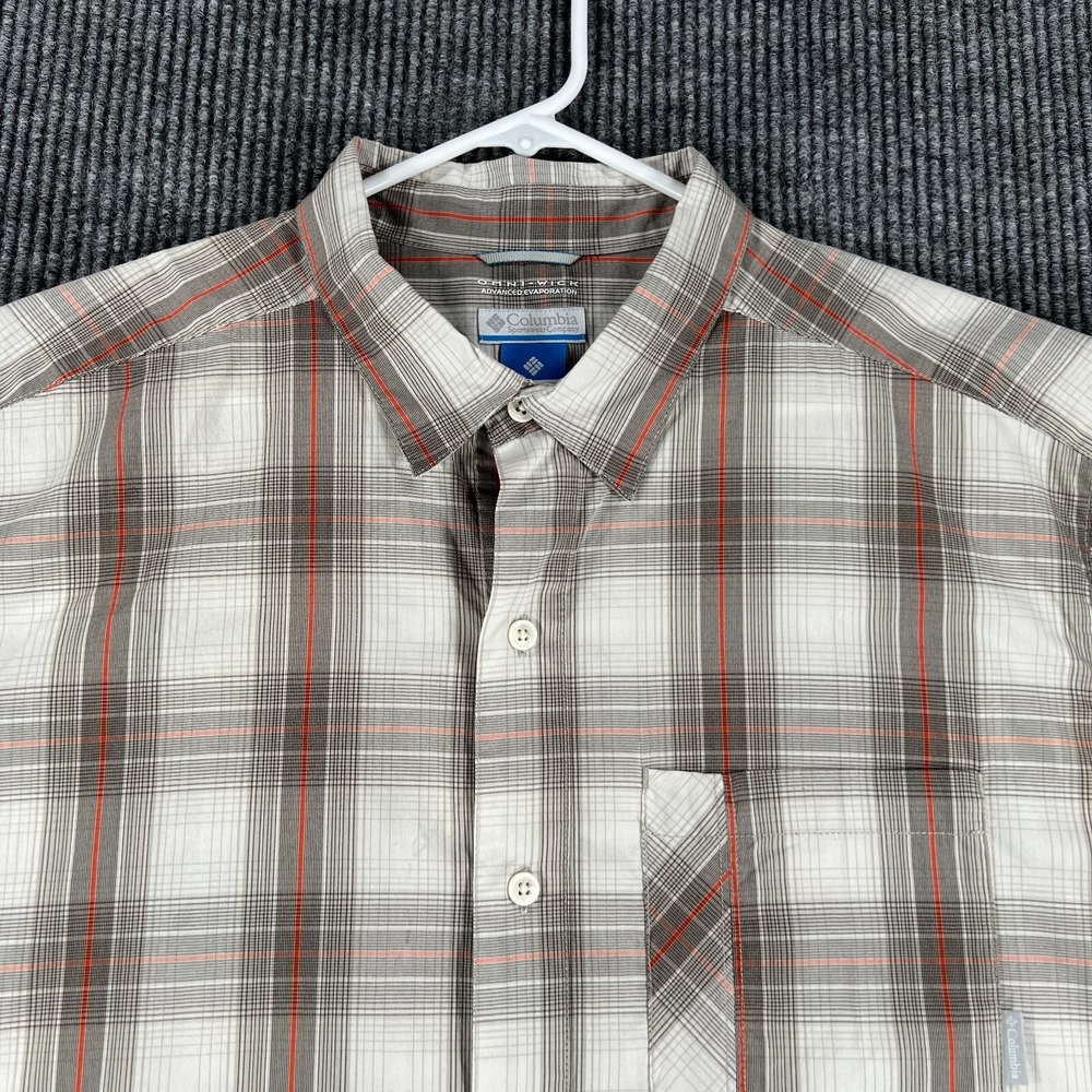 Columbia Shirt Mens XL Extra Large Gray Plaid Short Sleeve Button Up Outdoor